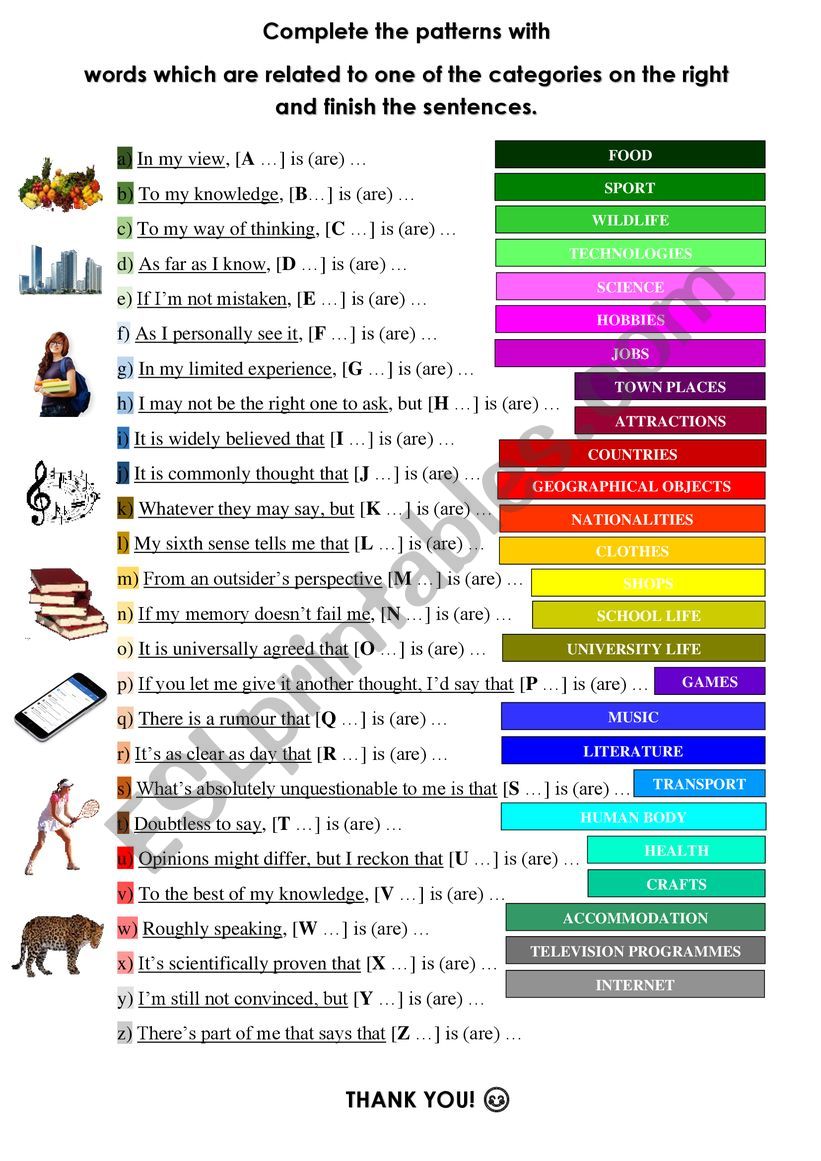 WORDS & CORRELATED CATEGORIES [a speaking task] 